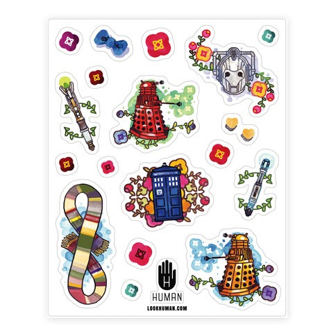 Watercolored Icons of Doctor Who Sticker Sheet