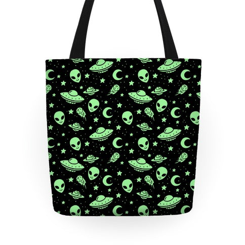 Aliens and UFO Cosmic Space Pattern Tote Bag
