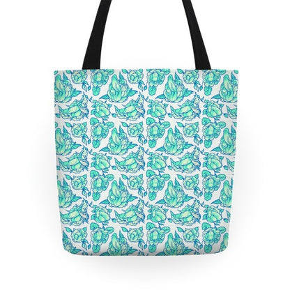 Floral Penis Pattern Teal Tote Bag