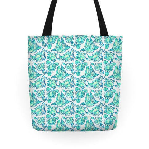 Floral Penis Pattern Teal Tote Bag