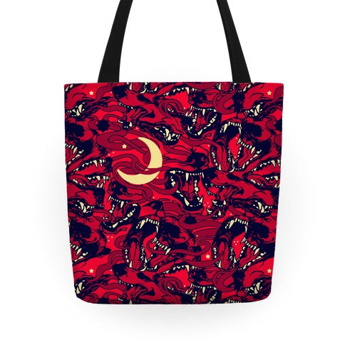 Occult Werewolf Moon Pattern Tote Bag