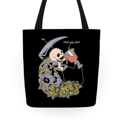 Skeleton Drinking Wine Tote Bag