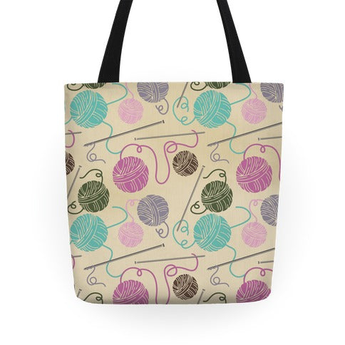 Yarn Balls and Knitting Needles Tote Bag