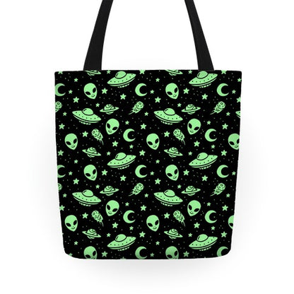 Aliens and UFO Cosmic Space Pattern Tote Bag