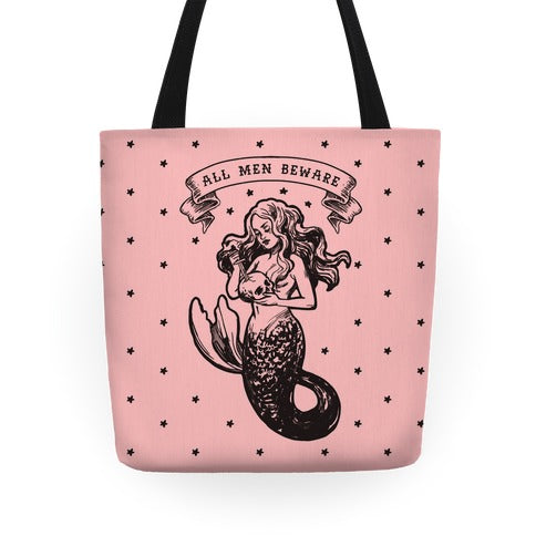 All Men Beware Vintage Mermaid Tote Bag