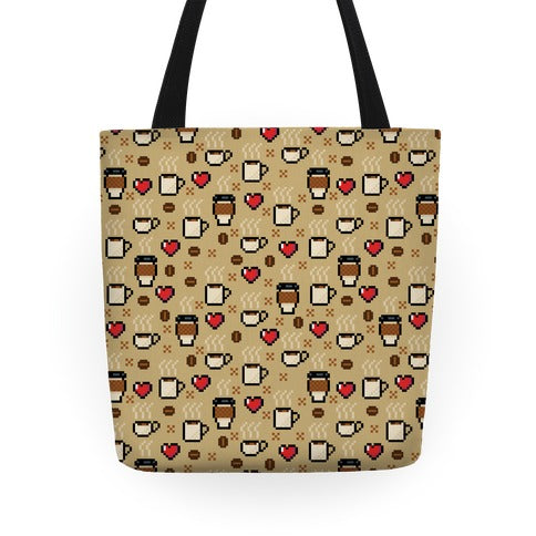 Coffee Pixel Art Pattern Tote Bag