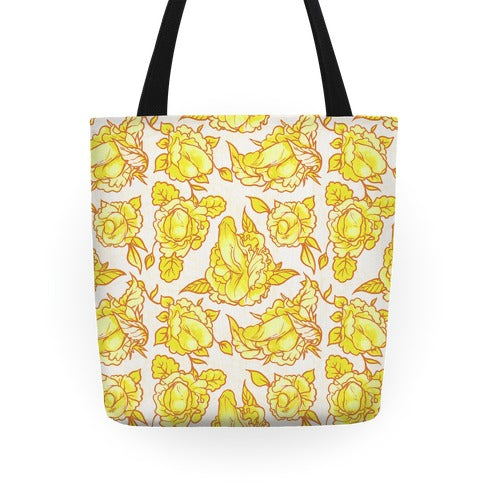 Floral Penis Pattern Yellow Tote Bag