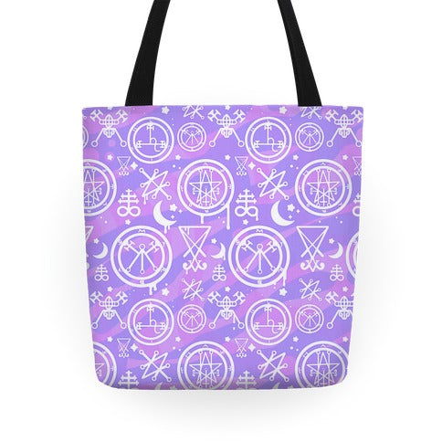 Pastel Goth Demon Sigil Pattern Tote Bag