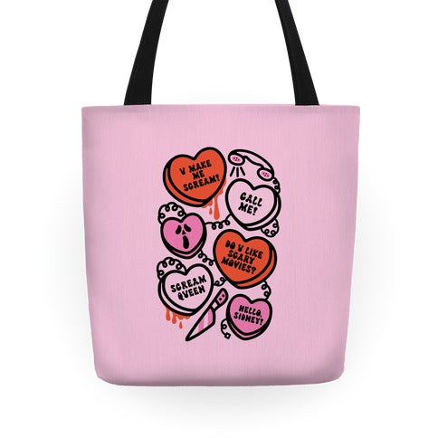 Scream Queen Candy Hearts Parody Tote Bag