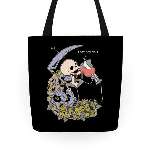 Skeleton Drinking Wine Tote Bag