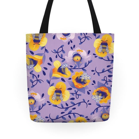 Sleepy Bumble Bee Butts Floral Tote Bag
