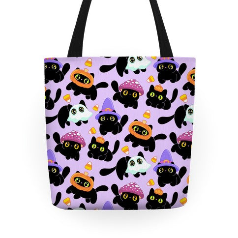 Spooky Black Cats Pattern Tote Bag