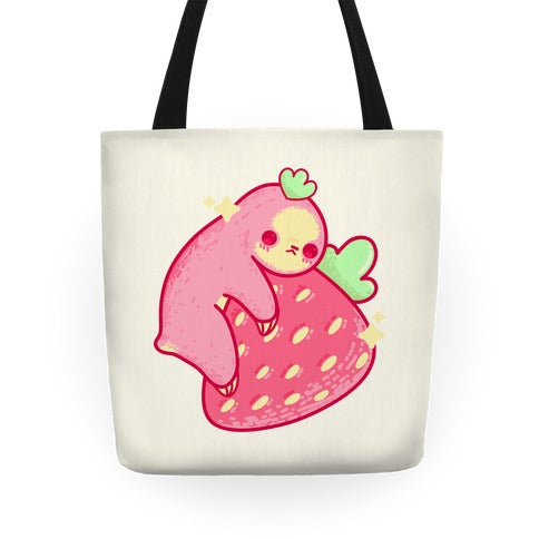 Strawberry Sloth Pattern Tote Bag