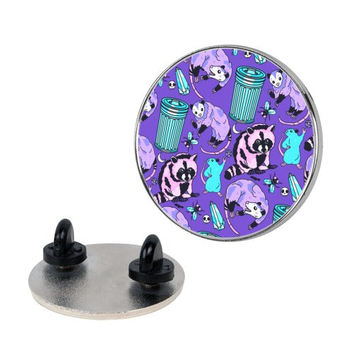 Pastel Goth Trash Animals Pattern Pin