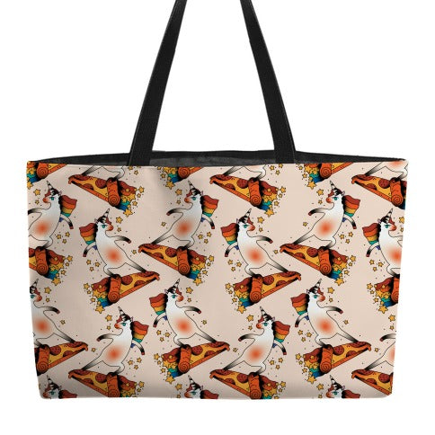 Rad Unicorn Skateboarding a Pizza Tattoo Weekender Tote