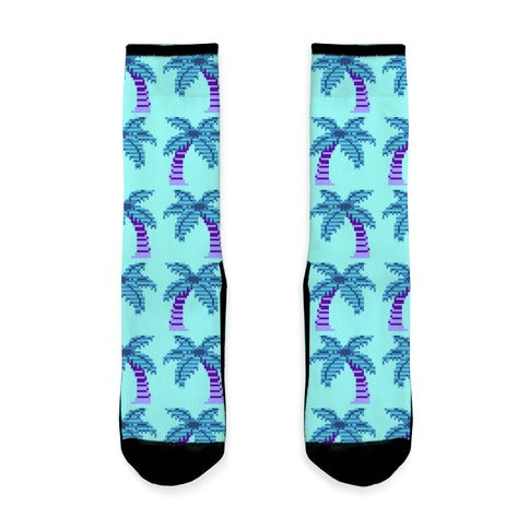 8-Bit Vaporwave Palm Trees Pattern Socks