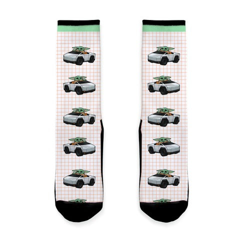 Baby Yoda in a Cyber Truck Socks