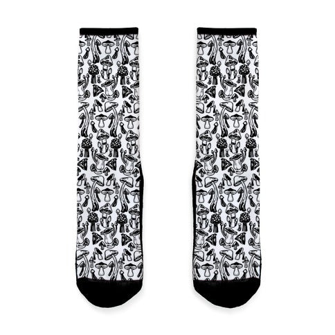 Black on White Mushroom Pattern Socks