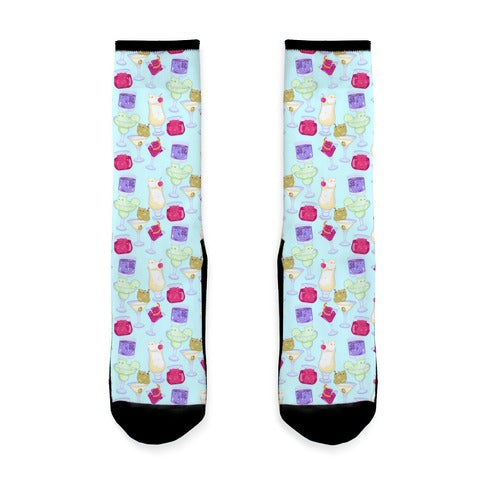 Cat Cocktails Pattern Socks