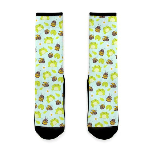 Cute Bees and Frogs Pattern Socks