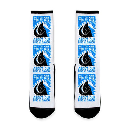 Do You Have Time To Talk About Our Lord And Savior Godzilla Christ? Socks