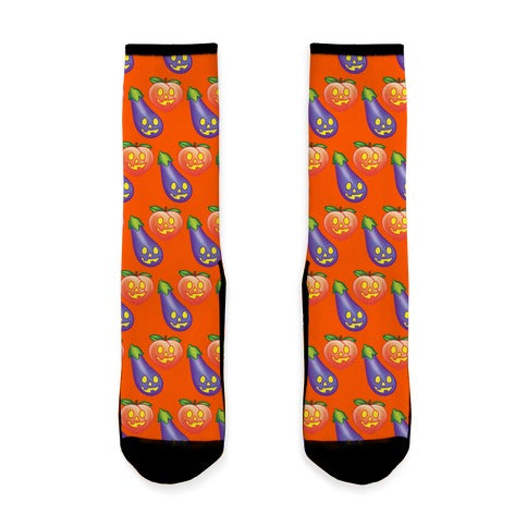Eggplant and Peach Jack-O-Lantern Pattern Socks