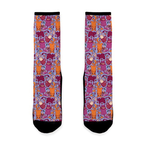 Fall Cats Pattern Socks