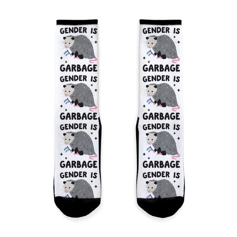 Gender Is Garbage Trans Opossum Socks