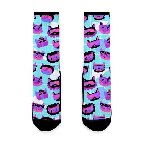 Gnarly Snowboard Cats  Socks