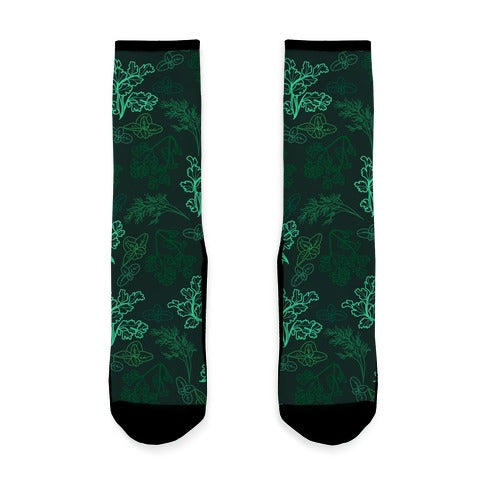 Green Herbs Pattern Socks