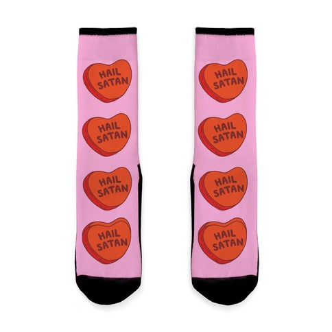 Hail Satan Conversation Heart Valentine's Parody Socks