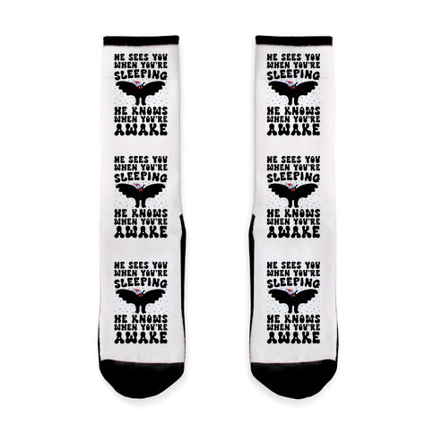 He Sees You When You're Sleeping Mothman Parody Socks