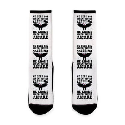 He Sees You When You're Sleeping Mothman Parody Socks