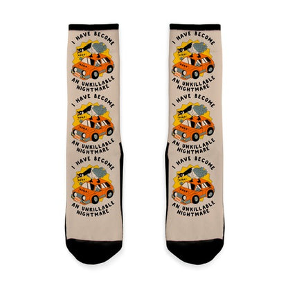 I Have Become An Unkillable Nightmare (Goose On a Car) Socks