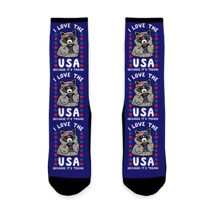 I Love USA Because It's Trash Racoon Socks