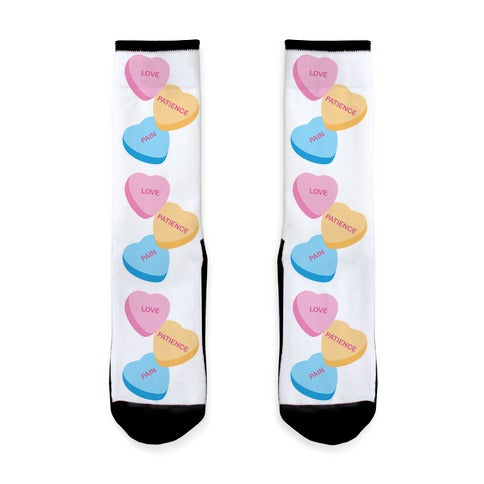 Love, Patience, Pain Candy Hearts (Thank U, Next Parody) Socks