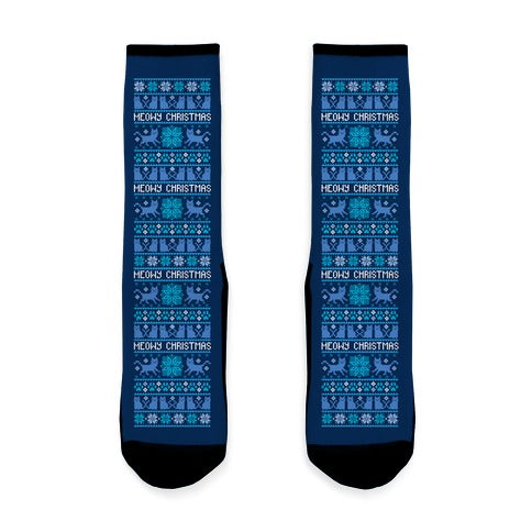 Meowy Christmas Cat Sweater Pattern Socks