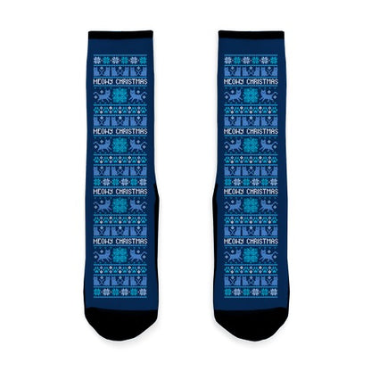 Meowy Christmas Cat Sweater Pattern Socks