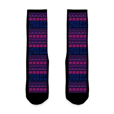 Merry Queermas Bisexual Pride Christmas Sweater Socks