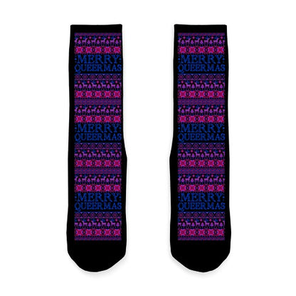 Merry Queermas Bisexual Pride Christmas Sweater Socks