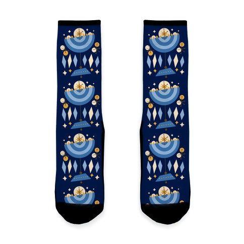 Mid-Century Modern Menorah (Hanukkah) Socks