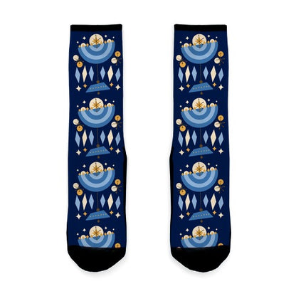 Mid-Century Modern Menorah (Hanukkah) Socks
