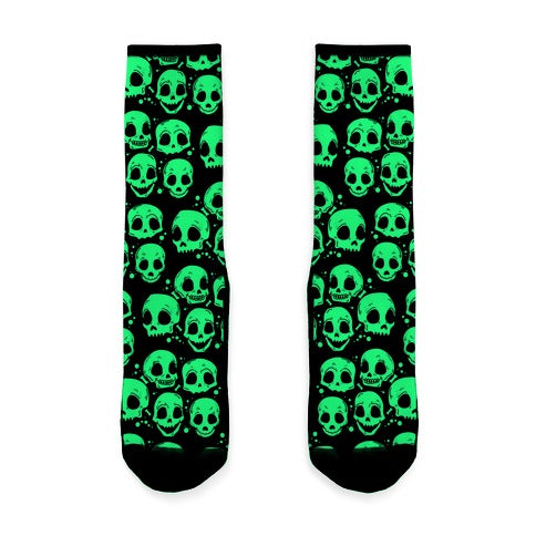 Neon Green Skulls Pattern Socks