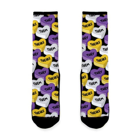 Nonbinary Pronoun Candy Hearts Socks