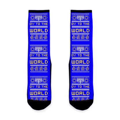 Oy To The World Ugly Sweater Socks