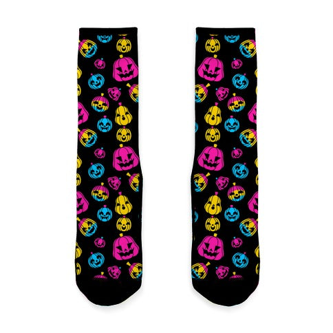 Pansexual Pride Jack-o'-Lanterns Pattern Socks
