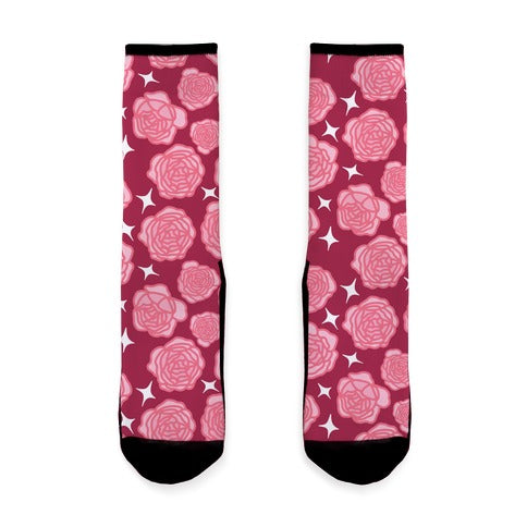 Pink Sparkle Roses Pattern Socks