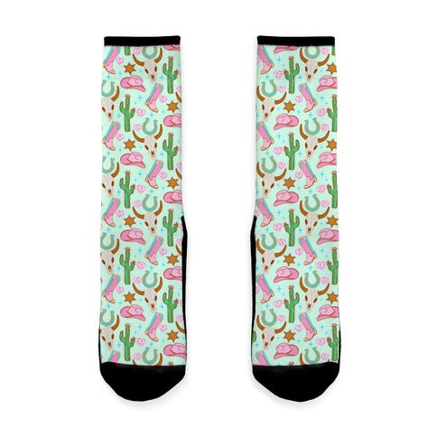 Pink Western Cowboy Pattern Socks