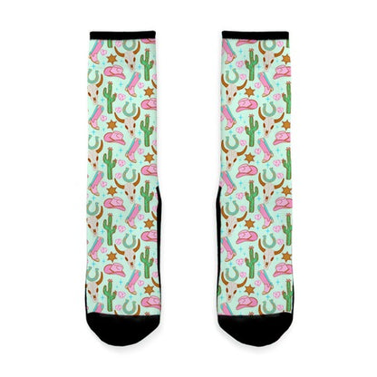 Pink Western Cowboy Pattern Socks