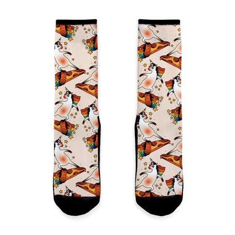 Rad Unicorn Skateboarding a Pizza Tattoo Socks